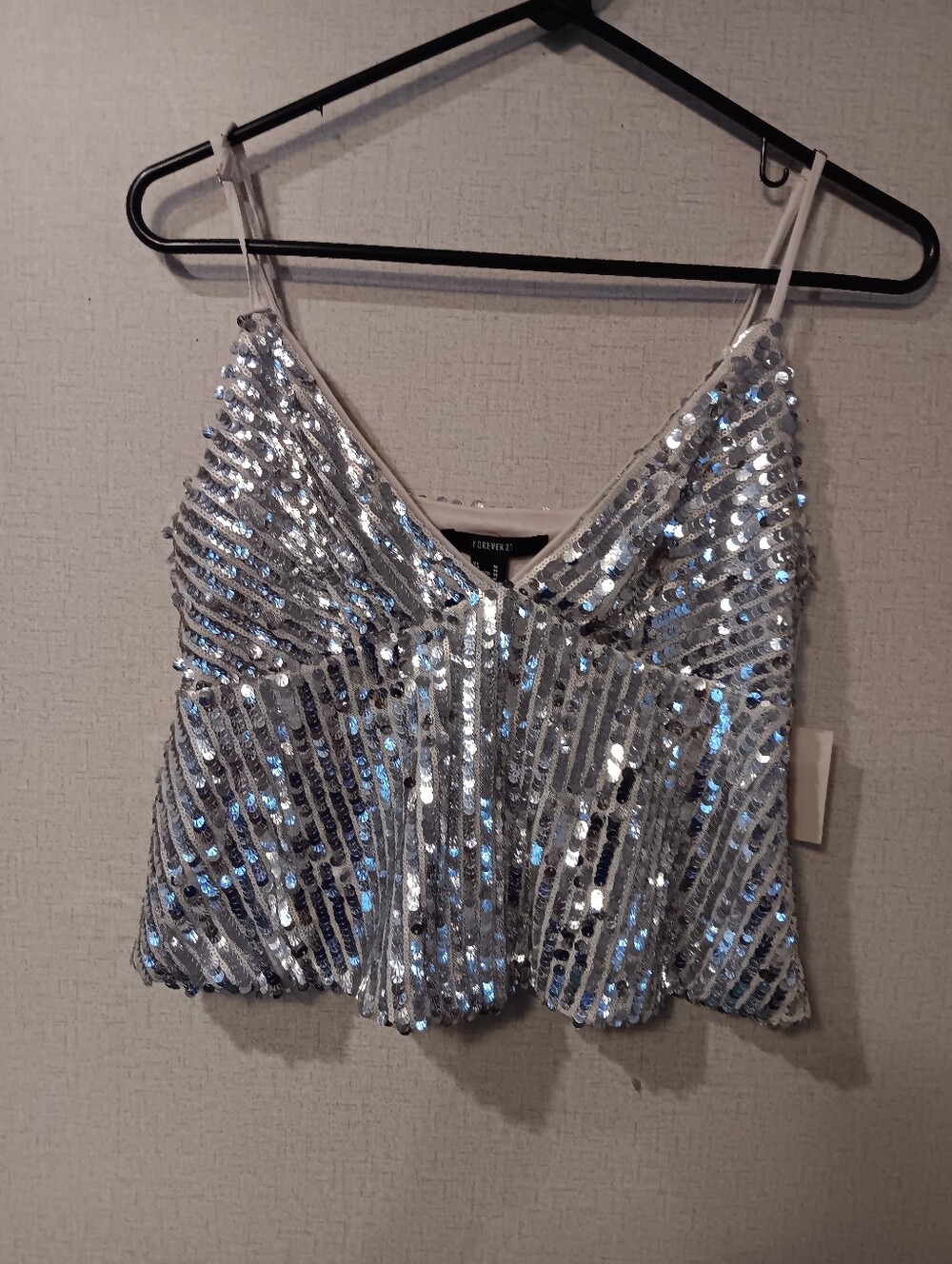Forever 21 Silver Sequin V-Neck Cami Y2k - Picture 2 of 4